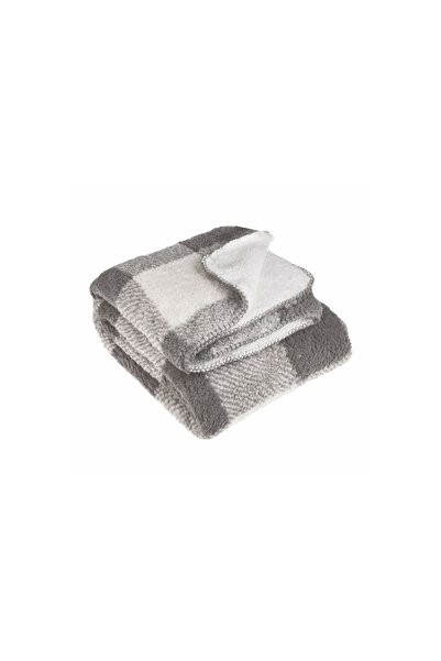 ELITECOMMERCEMARKET Patura cu Doua Fete Bej in Carouri & Ecru Sherpa 220x200cm
