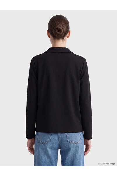 LC Waikiki Ozmarka New Season Black Polo Collar Soft Touch Women's Sweatshirt
