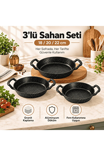 kochler 3-Piece Granite Coated Cast Iron Pan Set – 18, 20 and 22 cm Double Ha...