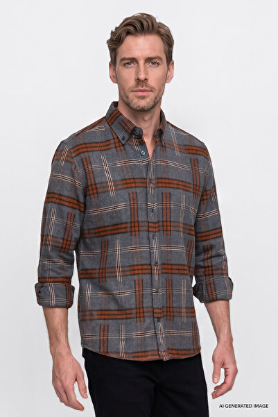 AC&Co / Altınyıldız Classics Men's Anthracite-Burgundy Oversize Fit Loose Cut...