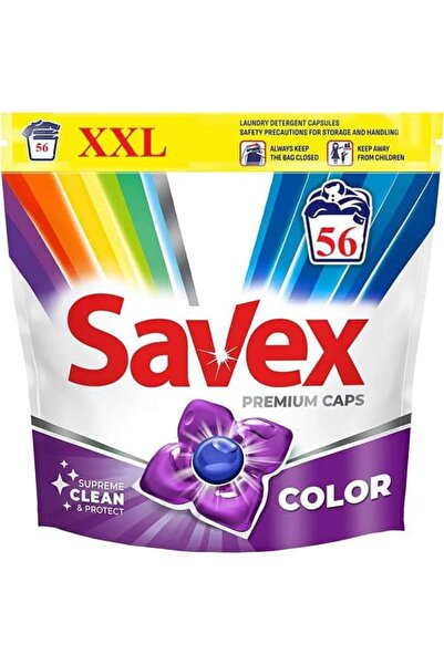 SAVEX Detergent de rufe capsule Premium Caps Color, curatare puternica, 56 ca...
