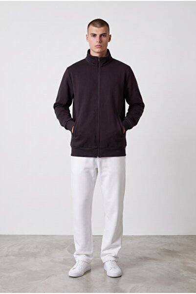 Altamira Men's Stand Collar Zippered Sweatshirt Black Basic Sports Top with P...