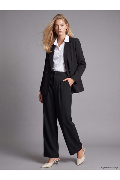 LC Waikiki Lcw Vision Black Loose Fit Women's Pleated Fabric Trousers