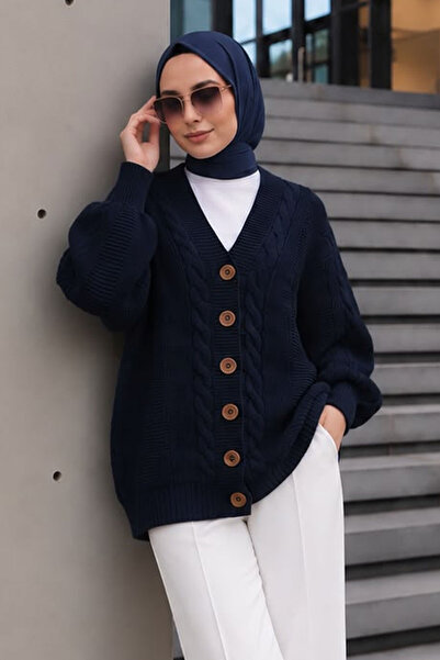 Tesettür Dünyası Strickjacke mit V-Ausschnitt und Haarzopf-Details TSD260296 ...