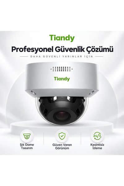Tiandy 2 MP Motorize IR Dome IP Kamera 2.8-12 mm Lens Dahili Mikrofon PoE IP66