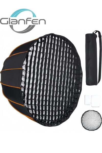 glanfen 90cm / 35" Deep Parabolic Softbox with Honeycomb Grid, One-Button Quick-Release Bowens Mount Softbox with Carry Bag, Lightweight 1.26kg Dual Diffuser Kit for COB LED Video Light & Studio Flash