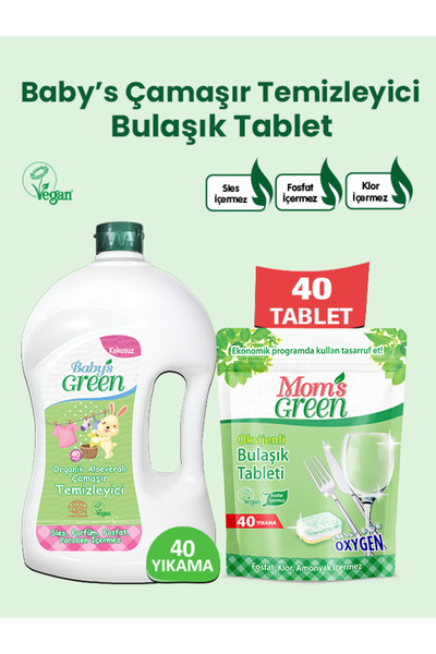 Mom's Green Organik Aloeveralı Bebek Çamaşır Deterjanı VE Oksijenli Bulaşık T...