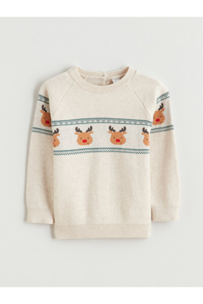 LC Waikiki Özmarka New Season Ecru Crew Neck Baby Boy Sweater