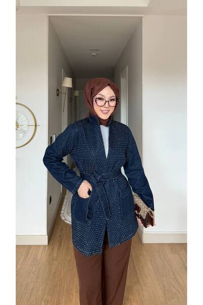 B.T.L. LİNE Kadın Beli Kuşaklı Çift Cepli Denim Kot Ceket