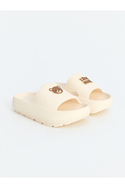 LC Waikiki Vizyon New Season Beige Teddy Bear Figured Girls' Slippers