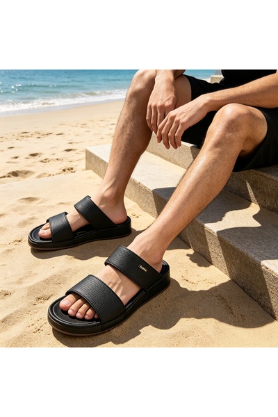 Almajeed Store Amity Men's Two Strap Slide Sandals, 4cm Thick Platform Sole, ...