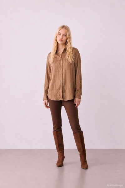 Quzu Button Detailed Shirt Tan