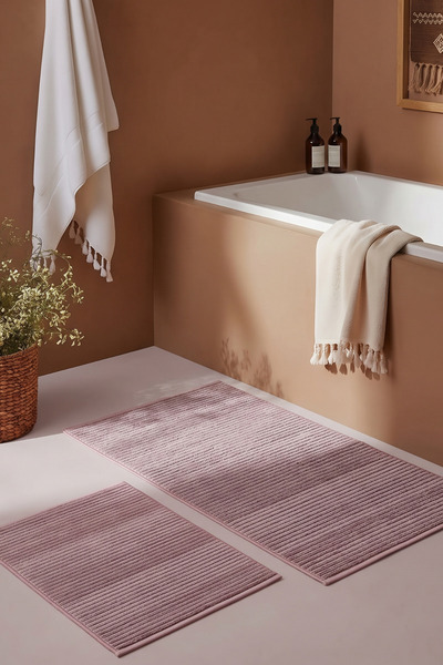 Halispecial Liora Bej Pamuk Yumuşak 2'li Banyo Paspas (60x100+50x60 cm) Kayma...