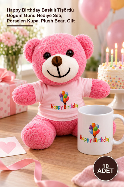 Yenilig 10 Pieces Plush Pink Teddy Bear and Mug Set – Birthday Gift Set with ...
