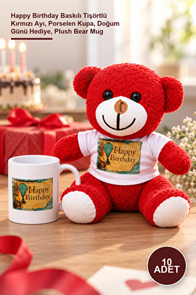 Yenilig 10 Pieces Plush Bear and Mug Gift Set – Red Bear with Happy Birthday ...