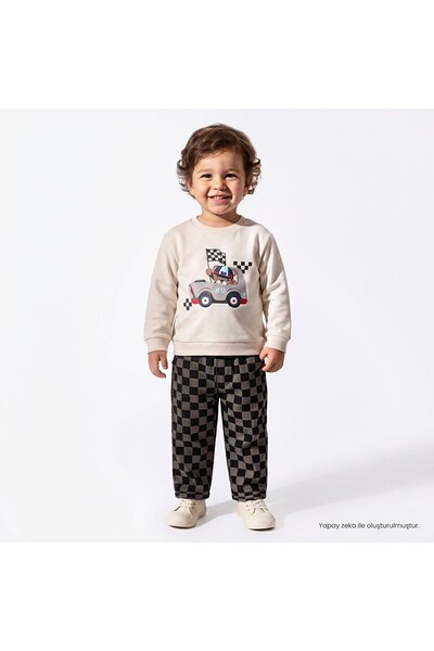 ebebek Hello Baby HelloBaby Erkek Bebek Sweatshirt-Pantolon Araba Baskılı Bis...