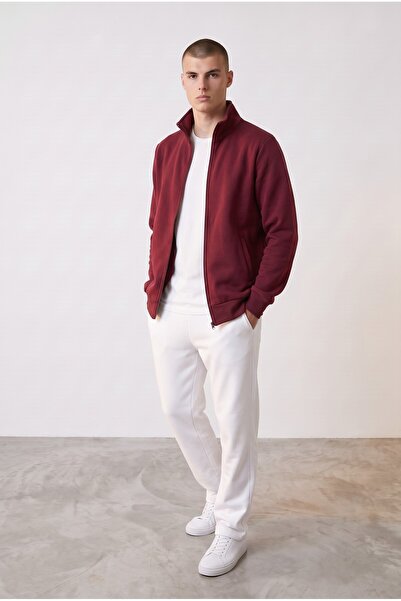 Altamira Men's Stand Collar Zippered Sweatshirt Burgundy Pocket Basic Sports Top