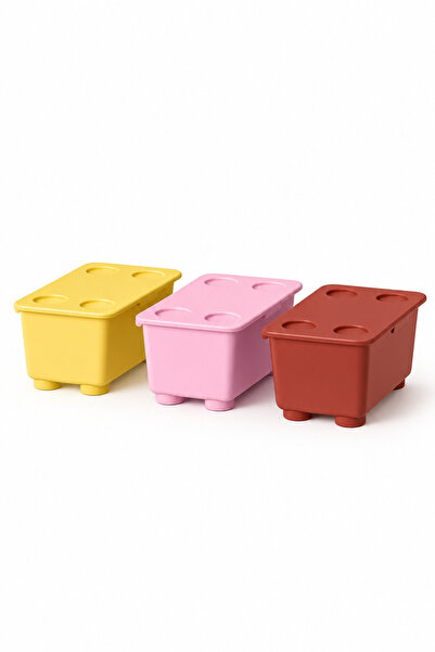 ACELEYOLLA GLIS Kapaklı Saklama Kutusu 17x10 cm Sarı-Pembe-Kırmızı 3’lü Set Oyuncak ve Düzenleyici Kutu