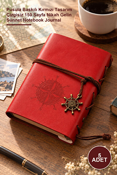 Yenilig 5 Pieces of Memory Notebook with Faux Leather Cover - Compass Printed...