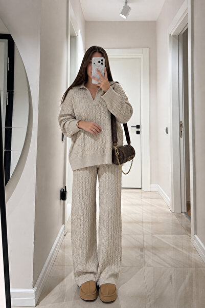 My Blog Beige Hair Knit 2-Piece Knitwear Set - 2Y98074