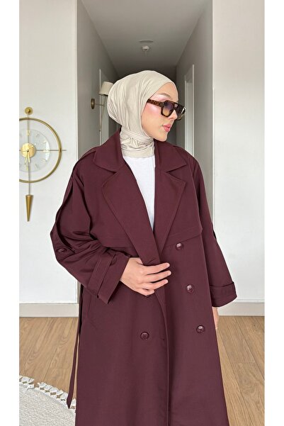 salisburys Molly Nelly Kadın Uzun Astarlı Kruvaze Trençkot