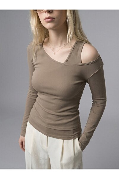 CrepTekstil Women's Mink Double Layer Athlete-Look Off-Shoulder Long Sleeve F...
