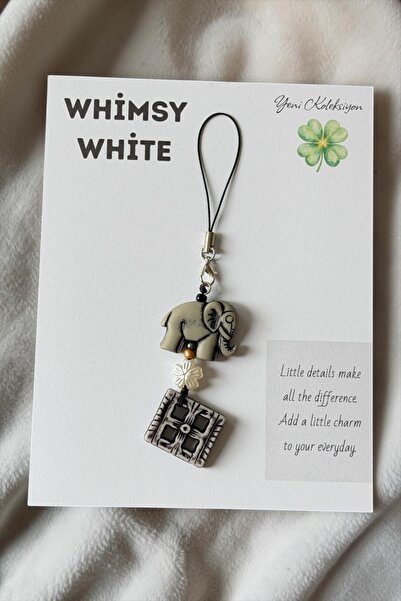 WhimsyWhite تميمة الحظ على شكل فيل - حبل هاتف بوهيمي مصنوع يدويًا، تميمة هاتف...