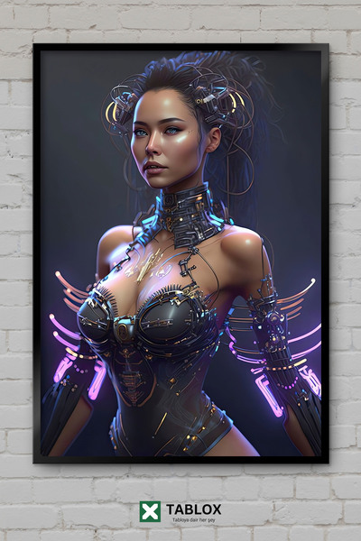 tablomaxtbx Αφίσα επιστημονικής φαντασίας Cyberpunk Female Warrior, διακοσμητ...