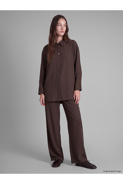 LC Waikiki Özmarka New Season Brown Wide-Leg Women's Trousers with Elastic Waist