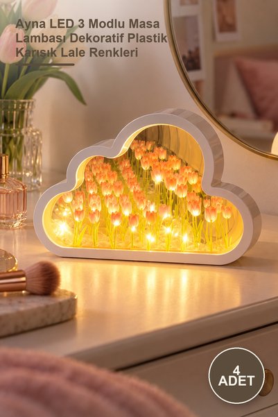 Yenilig 4 Pieces Cloud Design Mirrored Tulip Night Light – Mirror Led 3-Mode ...
