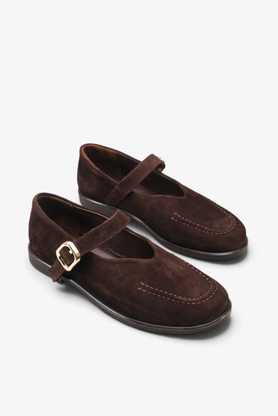 İNNABUTİKK Elakse Women's Genuine Leather Ballerinas - Brown Suede