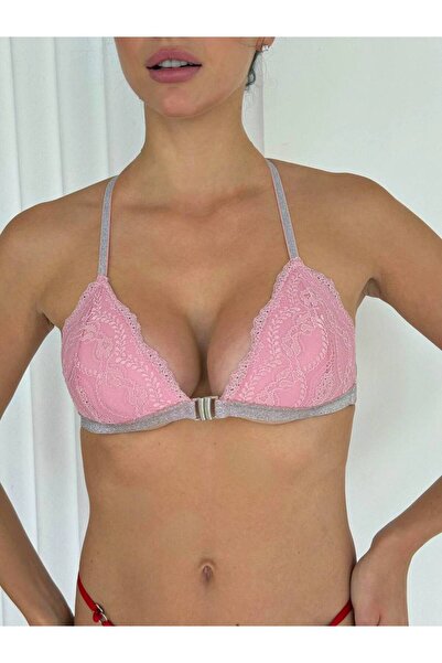 ARONA Glittery Front-Opening, Elastic Back, Non-Wired, Covered Single Bra.