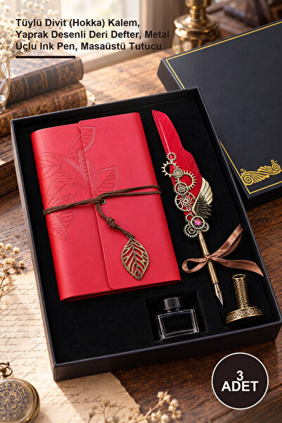 Yenilig 3-Piece Dip Pen Set with Notebook – Feather Dip Pen (Hokka) Pen, Leaf...