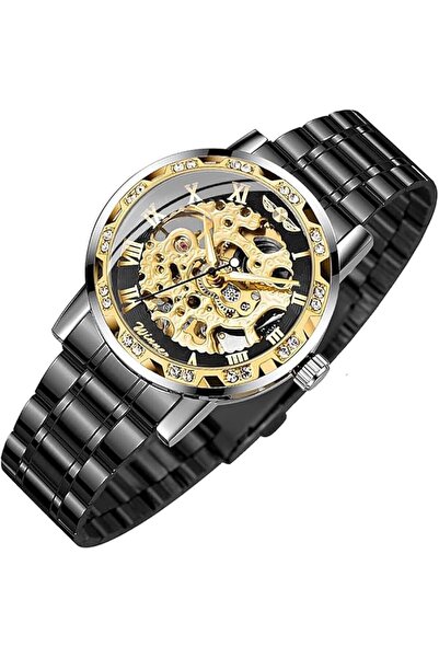Arabest Men's Mechanical Skeleton Watch,Black-Gold Water Resistant Business D...