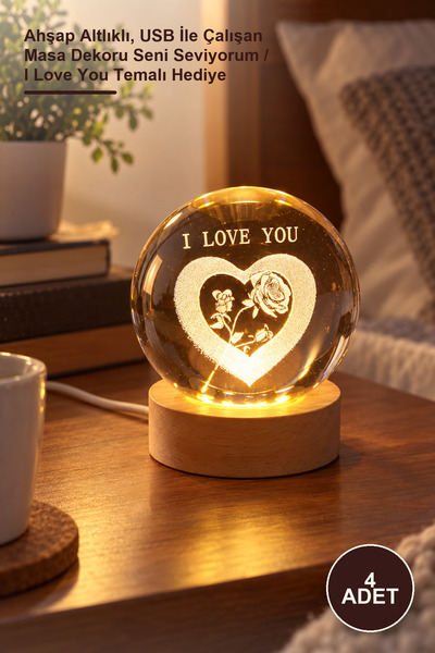 Yenilig 4 Lighted Glass Globes – with Wooden Base, Usb-Powered Table Decorati...