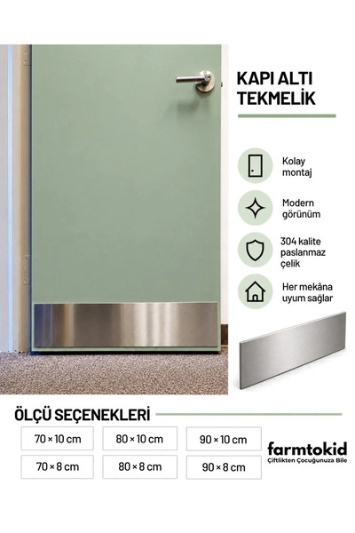 Farmtokid Paslanmaz Çelik Kapı Altı Koruma Plakası Tekmelik-70x8 cm