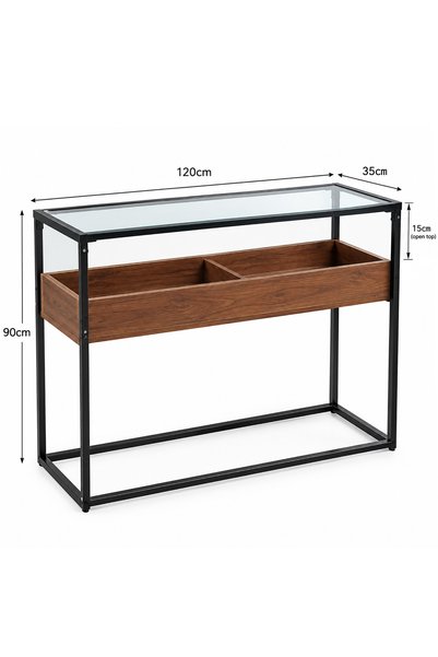 VariFurnx 100*40*90cm 2 Tier Glass Console Table Sofa Table Coffee Corner with Storage Shelf and 2 Drawers