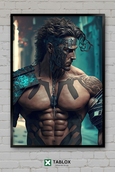 tablomaxtbx Cyberpunk Atlas Greek Titan Science Fiction Αφίσα Τέχνης με Πλαίσ...