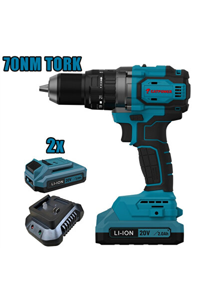Cat Power KÖMÜRSÜZ AKÜLÜ DARBELİ VİDALAMA 70NM 13 MM 20V Lİ-İON SET 2.0AH - K...