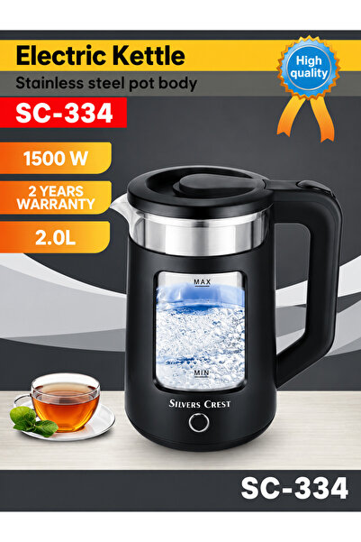 Generic SC-334 Electric Kettle 2.0L Stainless Steel 1500W Fast Boil, Auto Shu...