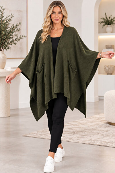 MARWARİ OTANTİK BUTİK Women's New Season Mercerized Poncho with Pockets