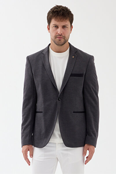 Frappoli Angelos Men's Dark Gray Cotton Blended Stretch Fabric Dobby Mono Col...