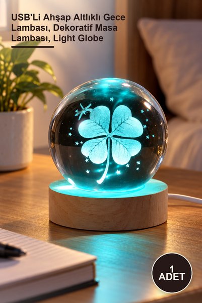Yenilig 1 Piece Clover Design Color Changing Glass Globe – USB Night Light wi...