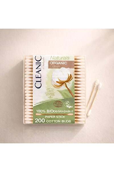 Cleanic Naturals Organic Cotton Buds 200 Count | 100% Organic Cotton Biodegradable Paper Stick | Vegan Plastic-Free & Zero Waste | Hypoallergenic Ear Swabs | Natural & Gentle for Sensitive Skin