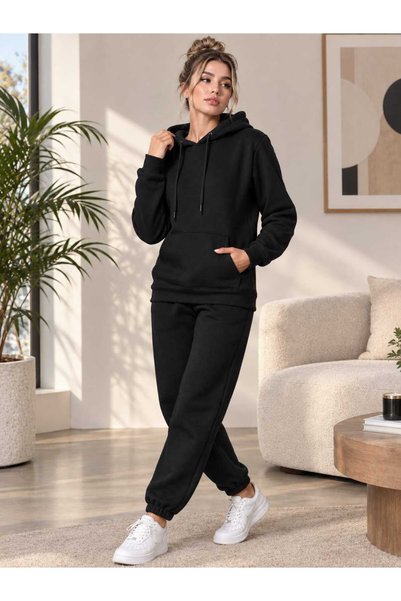 Feyece Women's 3-Thread Hooded Tracksuit Set – Casual Comfortable Sports Set