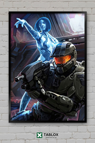 tablomaxtbx Cortana Master Chief Halo Βιντεοπαιχνίδι Αφίσα δράσης με πλαίσιο ...
