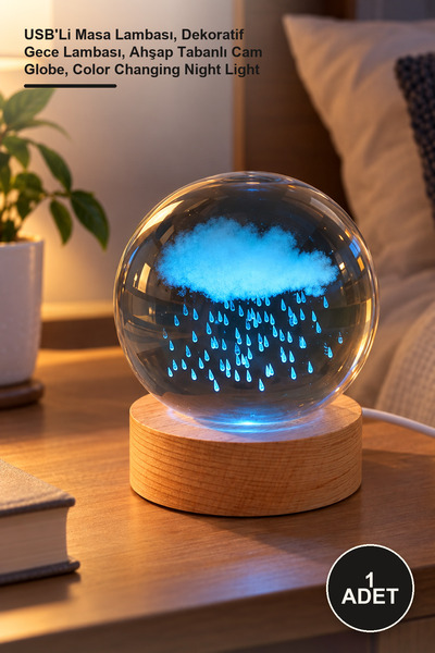 Yenilig 1 Piece Color Changing Glass Globe with Rain Cloud Design – USB Desk ...