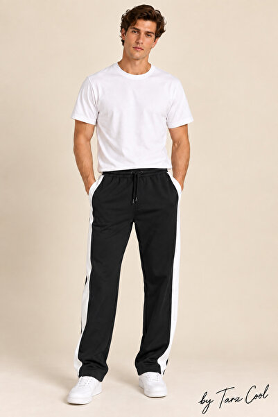 Tarz Cool Men's Side Striped Baggy Sweatpants 3 Yarn Threaded Cotton Loose Fi...
