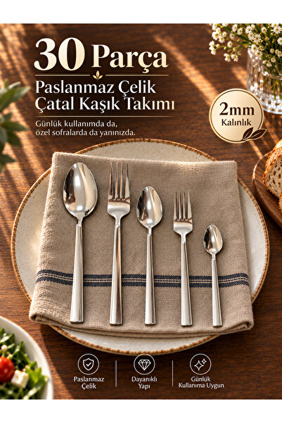 prokitchen 30 Parça 6 Kişilik Paslanmaz Çelik Çatal Kaşık Takımı