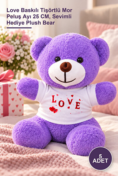 Yenilig 5 Plush Teddy Bears – Purple Plush Bear with Love Printed T-Shirt 25 ...